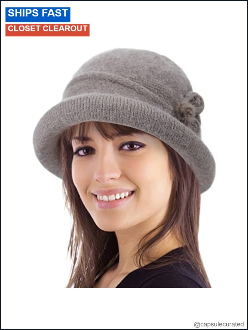 Womens Winter Knit 1920s Vintage Bucket Bowler Hat Round Brim Warm Cloche Hat